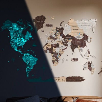 3D Luminous/Magnetic Colored Wooden World Map Cappuccino