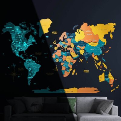 3D Luminous/Magnetic Colored Wooden World Map Indie