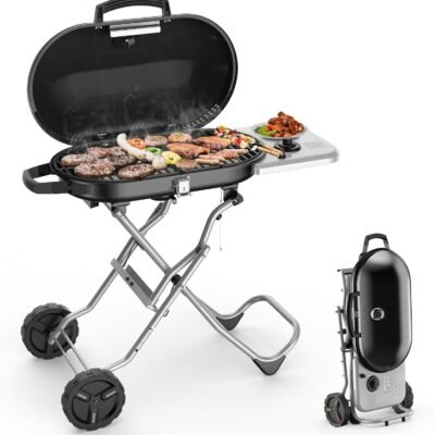 Portable  Propane Gas Grill, 15000BTUS, 348 SQ Inch  Cooking Areas, for Outdoor Camping/Tailgating/Picnic, Black