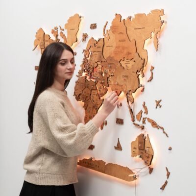 3D LED Wooden World Map 3.0 Oak