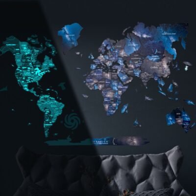 3D Luminous/Magnetic Colored Wooden World Map Space