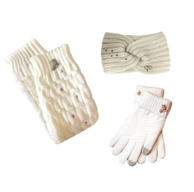 Melrose Figure Skating Warmers, Figure Skating Headband, The Gliding Ice Skating Gloves - Cream