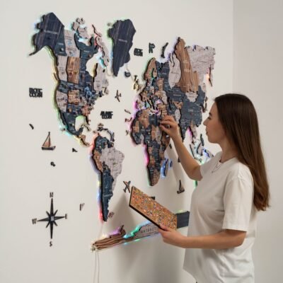 3D LED Wooden World Map 2.0 Mystery