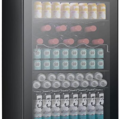 Beverage Refrigerator Cooler 4.5 Cu.Ft,145 Can Mini Fridge with Glass Door W58128BH