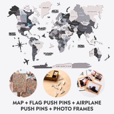 Bundle: Colored Map, Photo Frames, Flags and Airplanes Pins