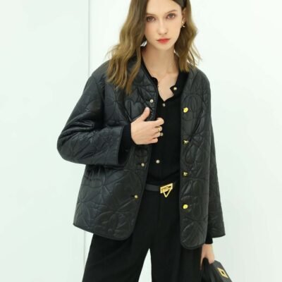 Chic Floral Quilted Black Lightweight Jacket