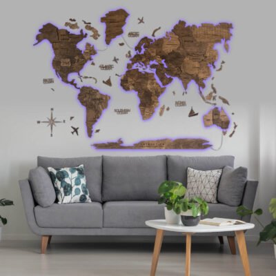 3D LED Wooden World Map 3.0 Dark Walnut