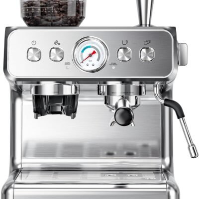 Kismile Espresso Machine, Semi-Automatic Coffee Maker with Bean Grinder and Milk Frother Steam Wand