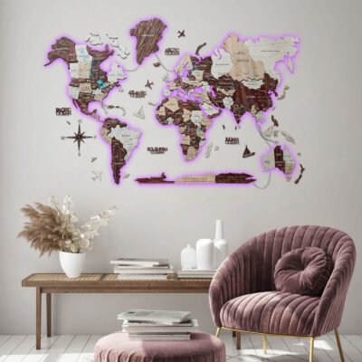 3D LED / LUMINOUS Wooden World Map 3.0 Cappuccino