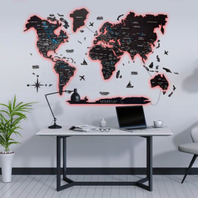 3D LED / LUMINOUS Wooden World Map 3.0 Midnight