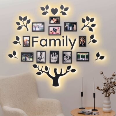 Wooden Led Family Tree - Black Ember