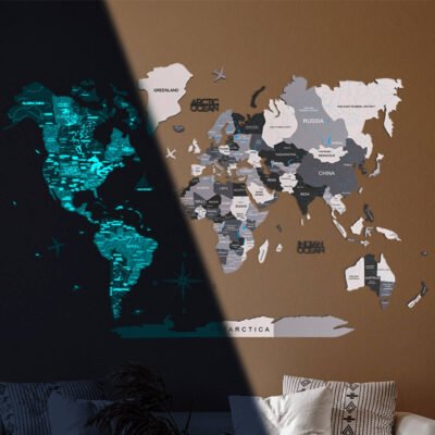 3D Luminous/Magnetic Colored Wooden World Map Nordik