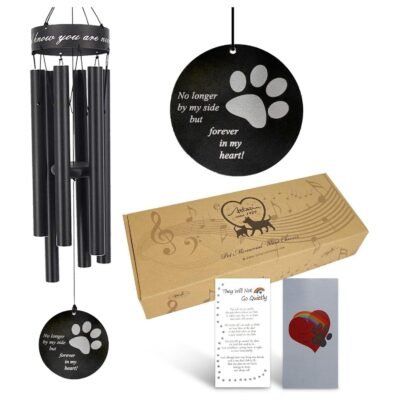 Pet Memorial Series - Wind Chimes 30 Inch in Memory of Lossed Love for Pets Black 6 Tubes