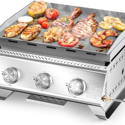 Portable 20-Inch 3-Burner Table Top Gas Grill Griddle