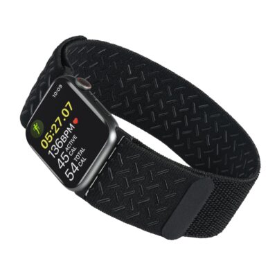Tefeca Black Woven Nylon Sport loop ArmBand and Ankle band for Apple Watch /Apple Watch Ultra