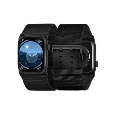 Tefeca Dual Series Replacement Watch Band Compatible with Apple Watch/ Apple Watch Ultra  Black Nylon with Black Adapters  44/45/46/49mm