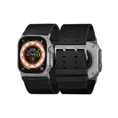 Tefeca Dual Series Replacement Watch Band Compatible with Apple Watch/ Apple Watch Ultra  Black Nylon with Silver Adapters  44/45/46/49mm