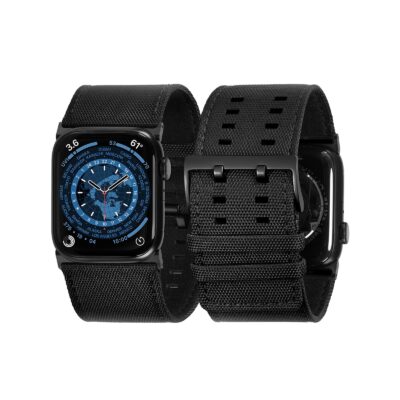 Tefeca Dual Series Replacement Watch Band Compatible with Apple Watch/ Apple Watch Ultra  Black Sailcloth with Black Adapters  44/45/46/49mm