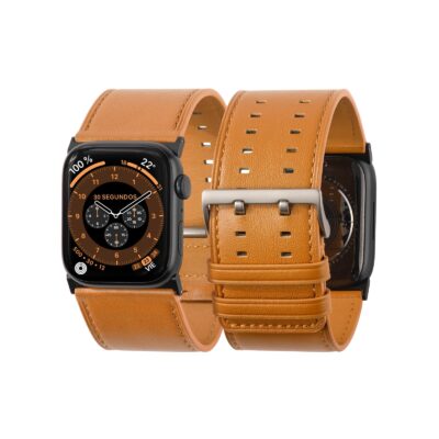 Tefeca Dual Series Replacement Watch Band Compatible with Apple Watch/ Apple Watch Ultra  Brown Leather with Black Adapters  44/45/46/49mm