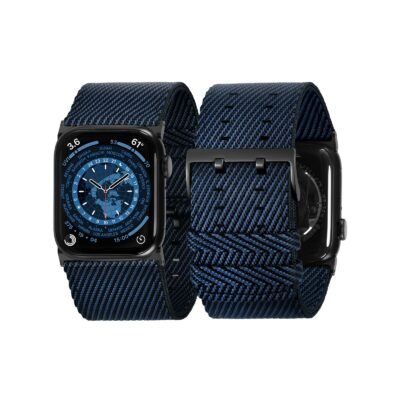 Tefeca Dual Series Replacement Watch Band Compatible with Apple Watch/ Apple Watch Ultra  Onyx Nylon with Black Adapters  44/45/46/49mm