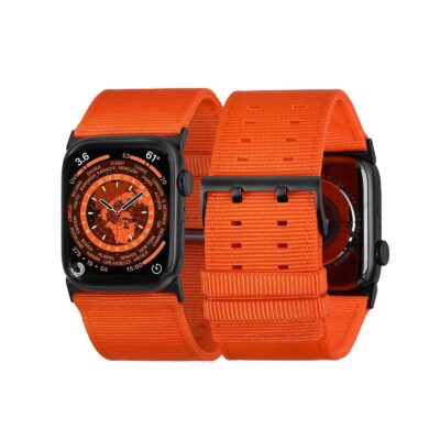 Tefeca Dual Series Replacement Watch Band Compatible with Apple Watch/ Apple Watch Ultra  Orange Nylon with Black Adapters  44/45/46/49mm