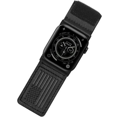 Tefeca Fortitude Series Ultra Wide Hook and Loop Band for Apple Watch /Apple Watch Ultra Black Leather USA Flag