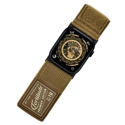 Tefeca Fortitude Series Ultra Wide Hook and Loop Band for Apple Watch /Apple Watch Ultra  Ultra Wide Nylon Coyote Tan with Black Adapters  44/45/46/49mm