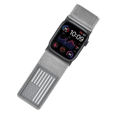 Tefeca Fortitude Series Ultra Wide Hook and Loop Band for Apple Watch /Apple Watch Ultra  Ultra Wide Nylon Gray USA Flag with Black Adapters  44/45/46/49mm