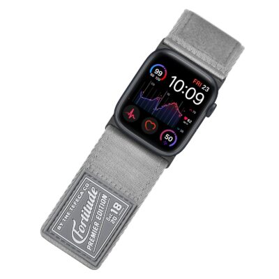 Tefeca Fortitude Series Ultra Wide Hook and Loop Band for Apple Watch /Apple Watch Ultra  Ultra Wide Nylon Gray with Black Adapters  44/45/46/49mm