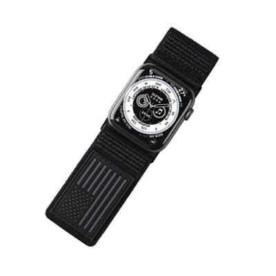 Tefeca Fortitude Series Ultra Wide Hook and Loop Band for Apple Watch /Apple Watch Ultra  USA Flag Black Stretchy Woven Nylon  44/45/46/49mm