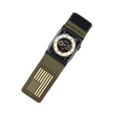 Tefeca Fortitude Series Ultra Wide Hook and Loop Band for Apple Watch/Apple Watch Ultra  Canvas Army Green USA Flag  44/45/46/49mm