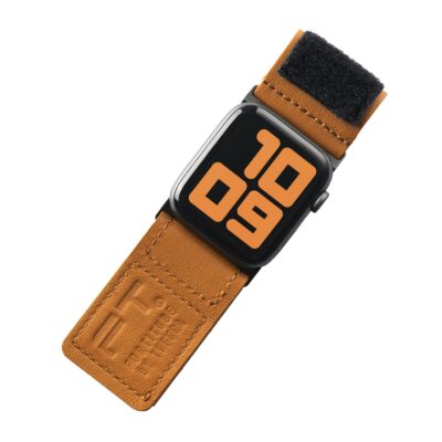 Tefeca Fortitude Series Ultra Wide Hook and Loop Band for Apple Watch/Apple Watch Ultra  Leather Brown label