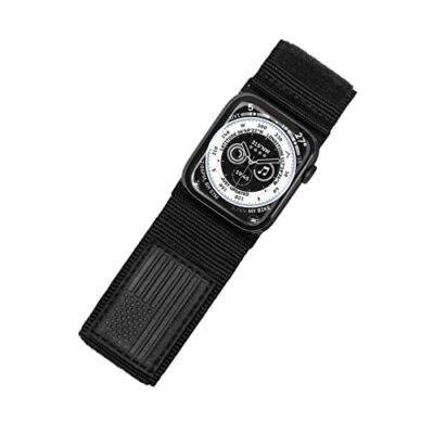 Tefeca Fortitude Series Ultra Wide Hook and Loop Band for Apple Watch/Apple Watch Ultra | Nylon Black USA Flag