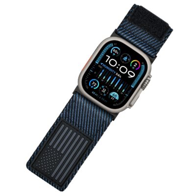Tefeca Fortitude Series Ultra Wide Hook and Loop Band for Apple Watch/Apple Watch Ultra  Nylon USA Flag-Onyx