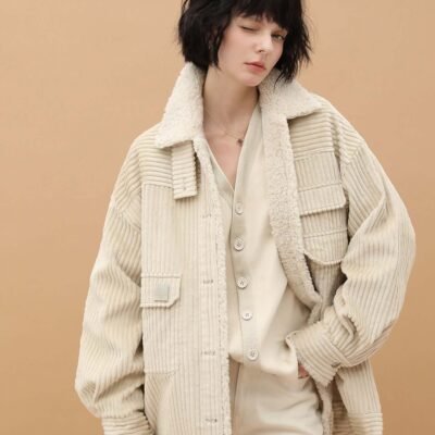 White Oversized Corduroy Parka