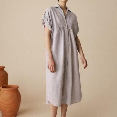 Linen Short Sleeve Loose Temperament Shirt Dress