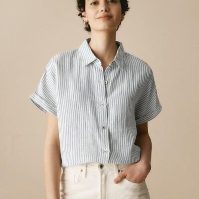 100% Linen Striped Classic Button-Front Shirt HUNTER