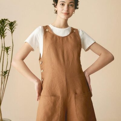 100% Linen U-Neck Short Jumpsuit KENDALL