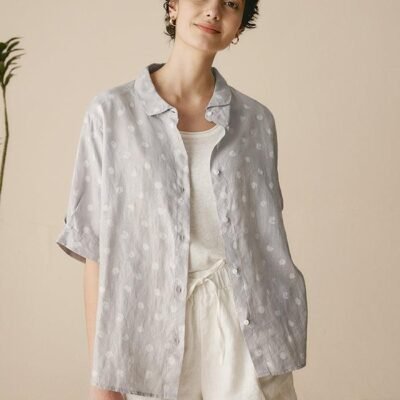 Linen Polka Dots Oversized Linen Shirt CANDICE