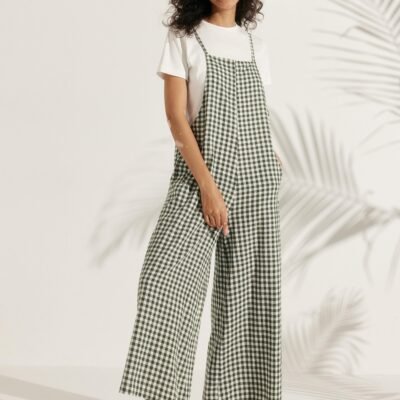 Linen Gingham Wide Legs Spaghetti Jumpsuits KELSEY