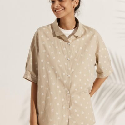 Linen Polka Dots Oversized Linen Shirt CANDICE