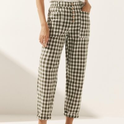 Linen Simple Checked Button Fly Trousers HEIDI
