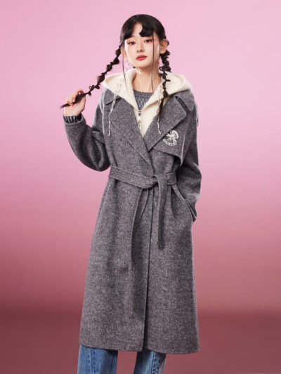 MUKZIN Logo Classic Casual Black Woolen Coat
