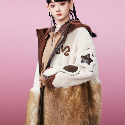 MUKZIN Coffee Color Patches Star Pattern Coat