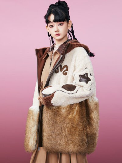 MUKZIN Coffee Color Patches Star Pattern Coat