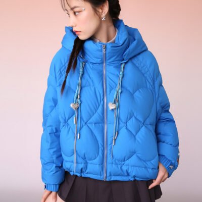 MUKZIN Blue Mid-length Down Jacket With Hand-Woven Hat Rope
