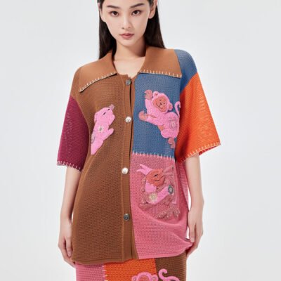 MUKZIN Multi-color Patchwork Knitted Shirt