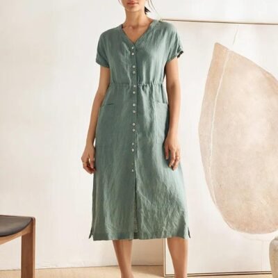 100% Linen Buttoned Dress ESTELLE