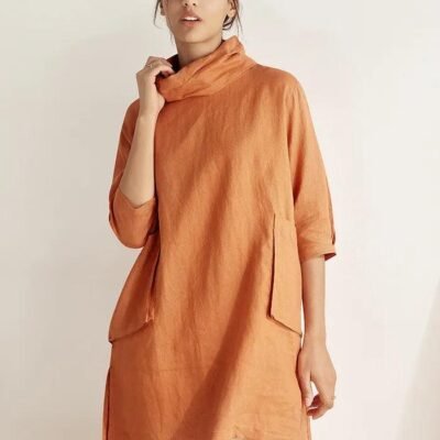 100% Linen Cowl Neck Oversized Tunic ELEANOR
