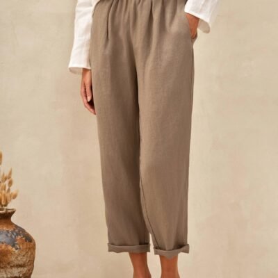 100% Linen High-Waisted Elasticated Trousers JOELLE